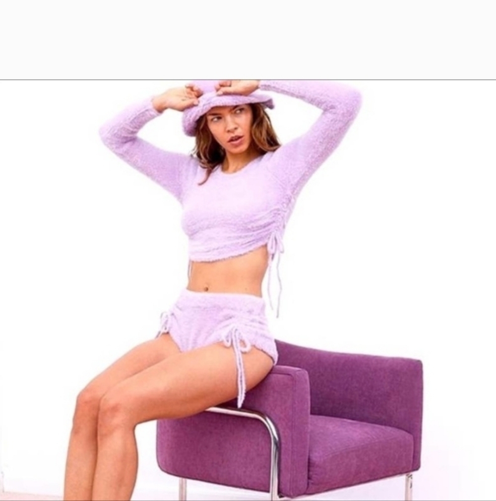 NWT For Love and Lemons purple fuzzy cropped sweater Large